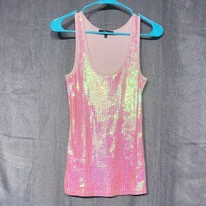 Express Iridescent Pink Sequin Tank Top